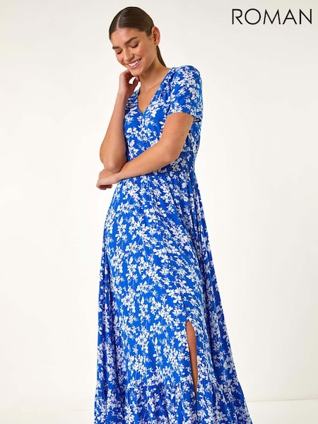 Roman Blue Floral Print Button Maxi Dress (H18668) | R$ 700