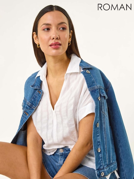 Blanco - Roman Textured Collar V-Neck T-Shirt (H18677) | 45 €