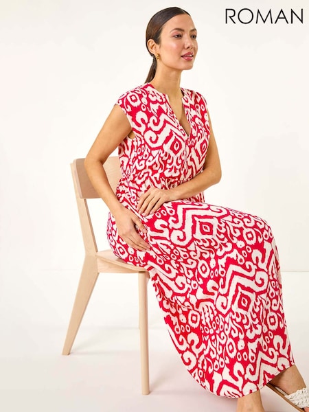 Roman Pink Print Midi Smock Dress (H18682) | €60