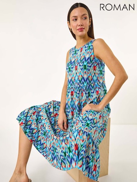Roman Blue Abstract Print Smock Midi Dress (H18684) | €60