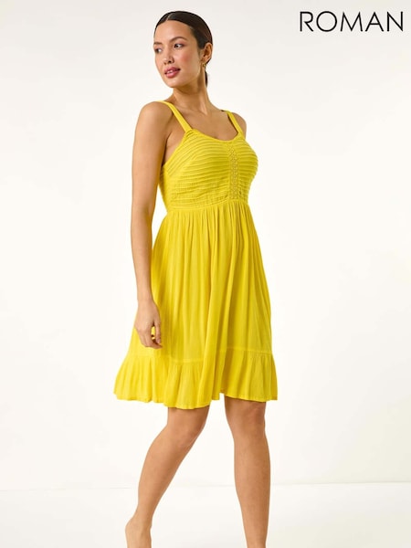 Roman Yellow Strappy Shirred Sundress (H18688) | €53