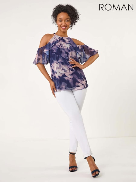 Roman Petite Halter Frill Cold Shoulder Top (H18713) | €56