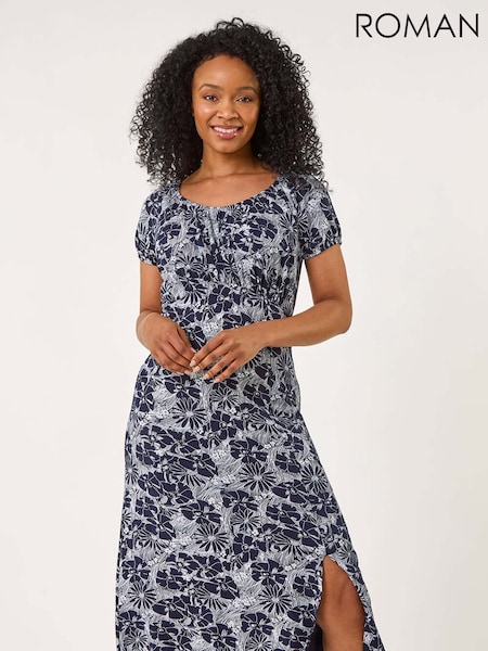 Roman Blue Petite Ditsy Floral Midi Dress (H18719) | €53