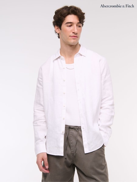 Branco - Abercrombie & Fitch Long Sleeve Linen Shirt (H18733) | R$ 640