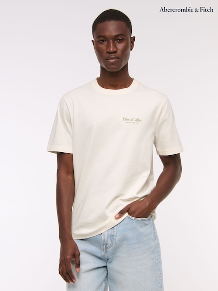 Abercrombie & Fitch Back Print Short Sleeve 100% Cotton White T-Shirt (H18737) | €41