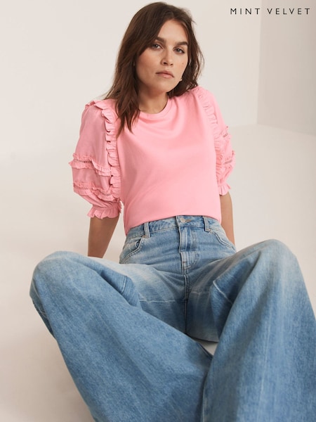 Mint Velvet Ruffle Detail 100% Cotton T-Shirt (H18755) | €93