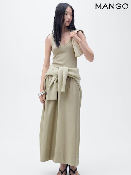Mango Khaki 2-In-1 Mix Jersey Woven Midi Dress (H18782) | €40