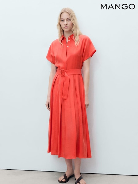 Mango Red Belted Midi Shirt Dress (H18784) | €79