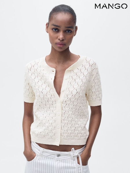 Mango Cream Short Sleeved Openwork Knitted Cardigan (H18794) | €37