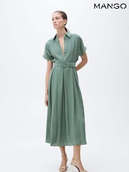 Mango Green Belted Midi Shirt Dress (H18796) | €79