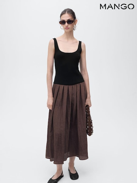 Mango Brown Pleated Maxi Dress (H18799) | €79