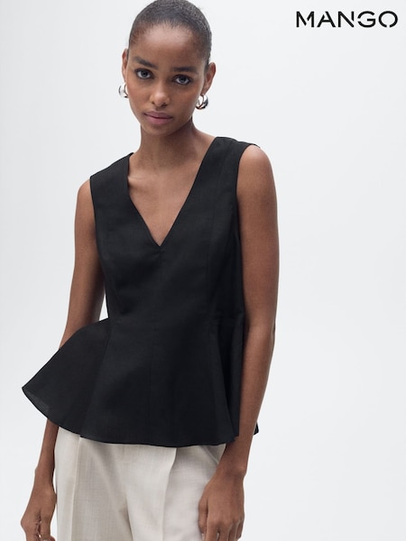 Mango Black Linen Blend Peplum Top (H18807) | €43