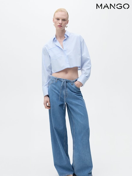 Mango Blue Belted Wide Leg Denim Trousers (H18815) | €51