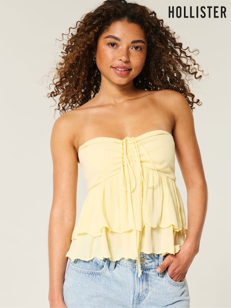 Hollister Yellow Strapless Top With Halter Neck Tie (H18827) | €43