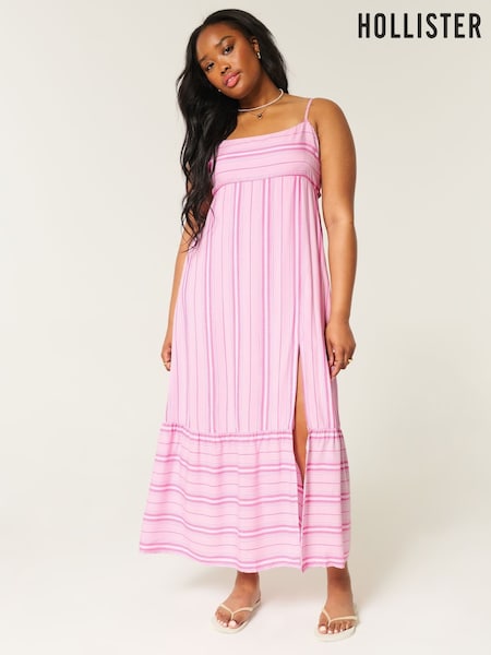Hollister Pink Babydoll Maxi Dress with Front Slit (H18841) | R$ 495