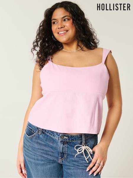 Hollister Linen Blend Bow Open Back Square Neck Pink Cami top (H18847) | R$ 275