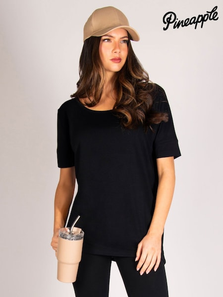 Pineapple Black Viscose Short Sleeve Top (H18887) | 119 QAR