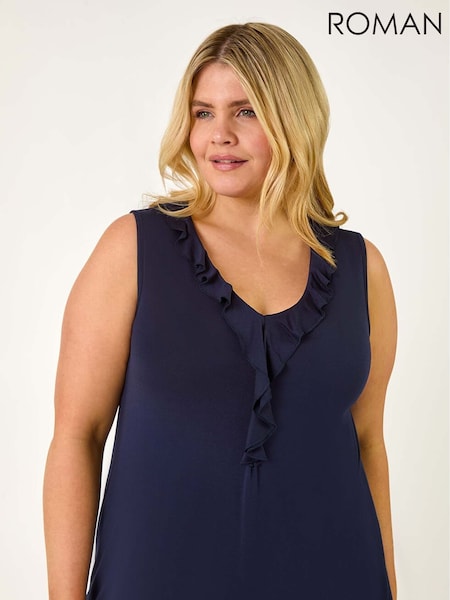 Roman Blue Curve Ruffle Neck Vest Top (H18891) | €37