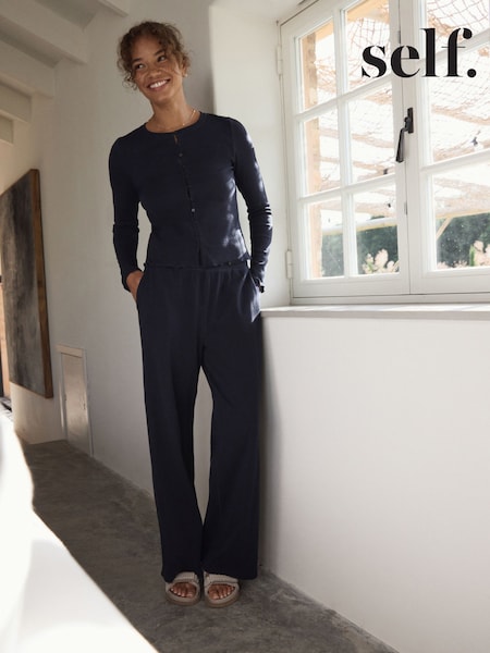 أزرق داكن - self. Ribbed Button Through Pyjamas (H18893) | ‏233 د.إ.‏