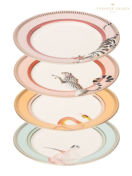 Yvonne Ellen Set of 4 White Animal Print Side Plates (H18902) | €68
