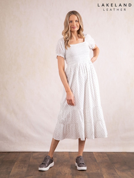 Lakeland Clothing Ava 100% Cotton White Midi Dress (H18935) | €66
