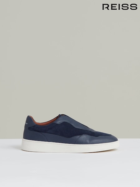 Reiss Navy Blue Lane Leather Elasticated-Lace Trainers (H18971) | AZN 371