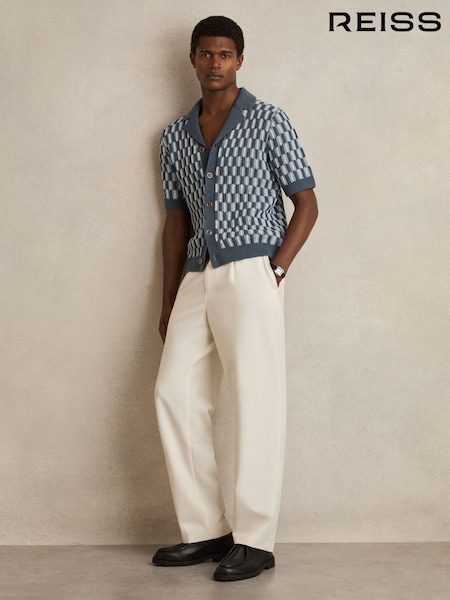 Reiss Airforce Blue/Soft Blue Robbie Cotton Checkerboard-Knit Shirt (H18972) | €185