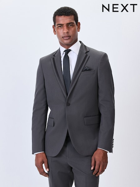 Charcoal Grey Skinny Fit Inset Lapel Detail Tuxedo Suit Jacket (H18978) | €101