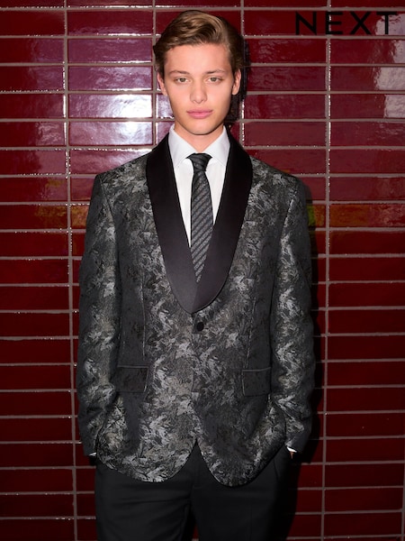 Black Chrome Regular Fit Tapestry Design Tuxedo Suit Jacket (H18991) | €90