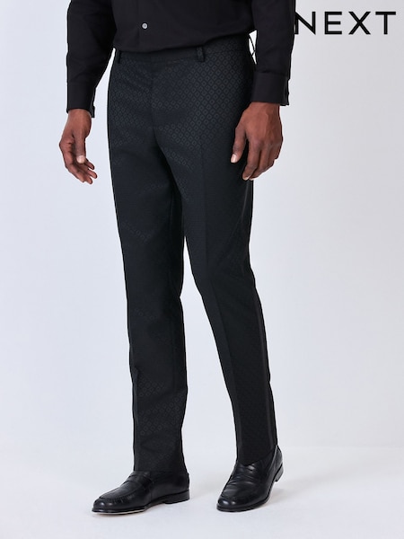 Black Slim Fit Jacquard Design Suit Trousers (H18996) | 223 QAR