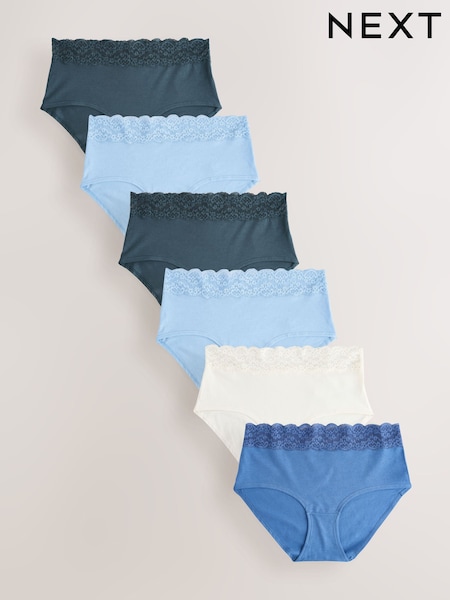 Blue Midi Cotton and Lace Knickers 7 Pack (H19032) | €29