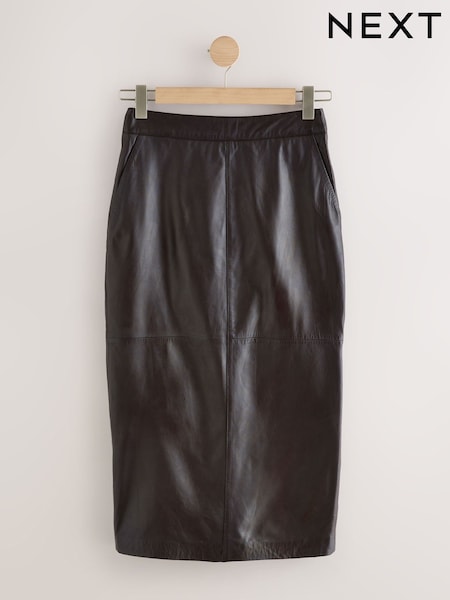 Chocolate marrom - N. Premium Real Leather Pencil Skirt (H19073) | R$ 1.435