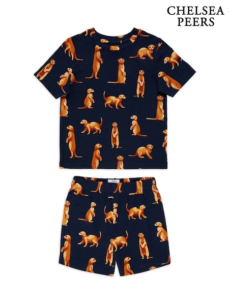 Chelsea Peers Blue Kids Meerkat Print Short Pyjamas Set (H19105) | R$ 195
