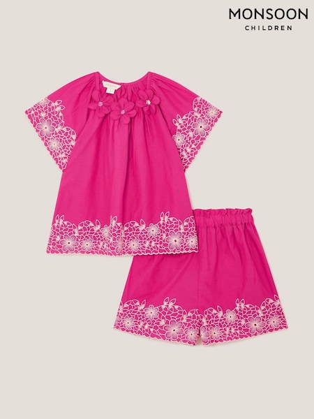 Monsoon Pink Embroidered Floral Top and Shorts Set (H19128) | €45 - €52