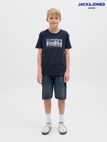 JACK & JONES Junior Blue Graphic Short Sleeve 100% Cotton T-Shirt (H19143) | ₪60