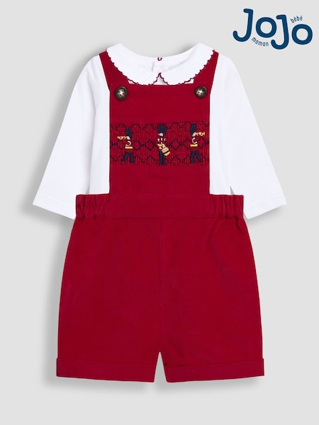 JoJo Maman Bébé Red 2-Piece Smocked Dungarees & Bodysuit Set (H19144) | €47 - €49.50