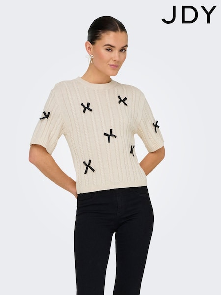 JDY Cream Bow Detail Cable Knit Jumper (H19148) | ₪151