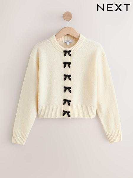 Ecru Bows Crew Neck Knitted Cardigan (H19149) | €44