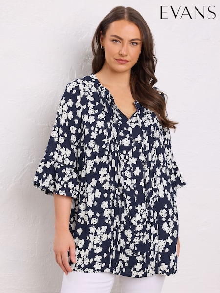 Evans Blue Crinkle Ladder Lace Boho Top (H19159) | R$ 385