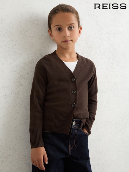 Reiss Brown Tyla 4-9 yrs Wool-Blend Fitted Cardigan With Cashmere (H19162) | AED288