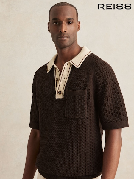 Reiss Donovan Cotton Textured Knit Contrast Polo Shirt (H19164) | 990 LEI