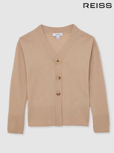 Reiss Neutral Tyla 13-14 yrs Wool-Blend Fitted Cardigan With Cashmere (H19187) | €70