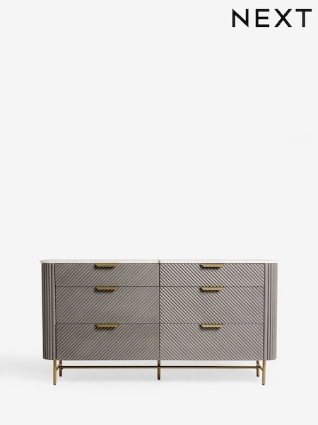Dark Grey Valencia Marble and Mango Wood 6 Drawer Wide Chest of Drawers (H19222) | €1,475