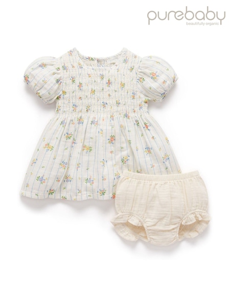 Purebaby Floral Print 100% Cotton Shirred Dress (H19227) | 261 LEI