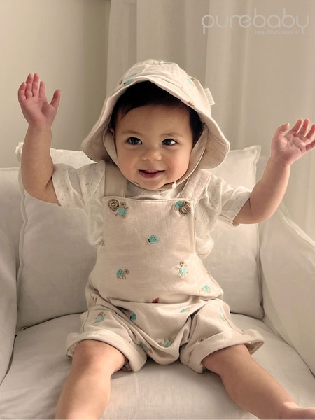 Purebaby Natural Turtle Emroidered 100% Cotton Dungaree (H19229) | kr400