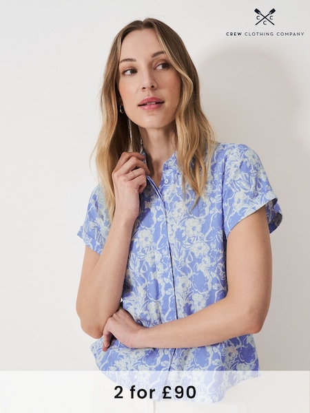 Crew Clothing Blue Short Sleeve Check Linen Blend Shirt (H19266) | 3,304 UAH