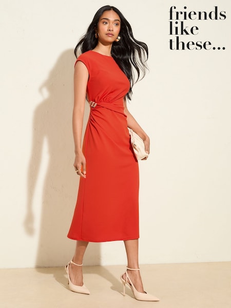 Friends Like These Orange Tailored Jersey Twist Front Hardware Midi Dress (H19273) | R$ 475