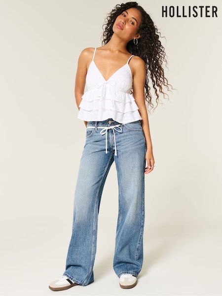 Hollister Blue Tie Waist Low Rise Baggy Jeans (H19287) | €63