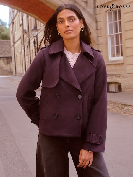Love & Roses Burgundy Red Short Suede Trench Coat (H19291) | €87