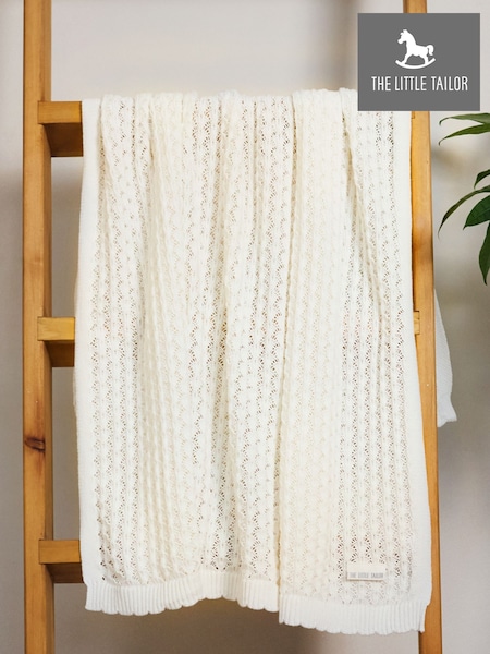 The Little Tailor Baby Scallop Design Pointelle 100% Cotton White Blanket (H19351) | AED204